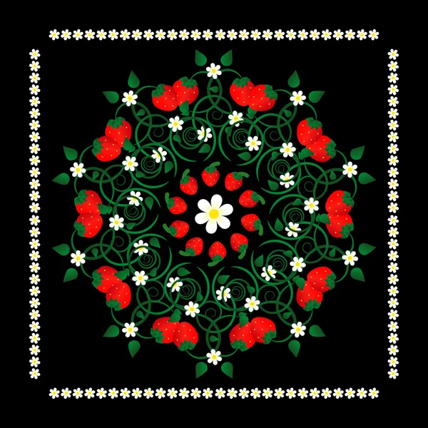 Jahody s květy v kruhu vzor — Stockový vektor