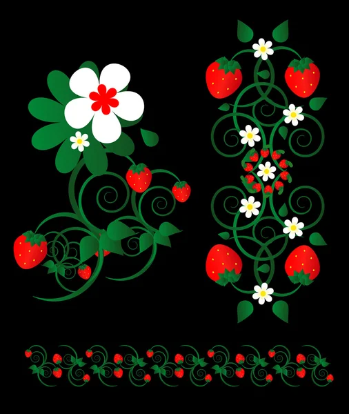 Клубника с орнаментом из цветов — стоковый вектор