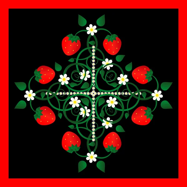 Strawberry with flowers ornament — Stock Vector