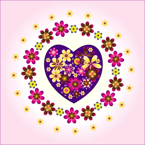 Декоративное сердце с цветами круга — стоковый вектор