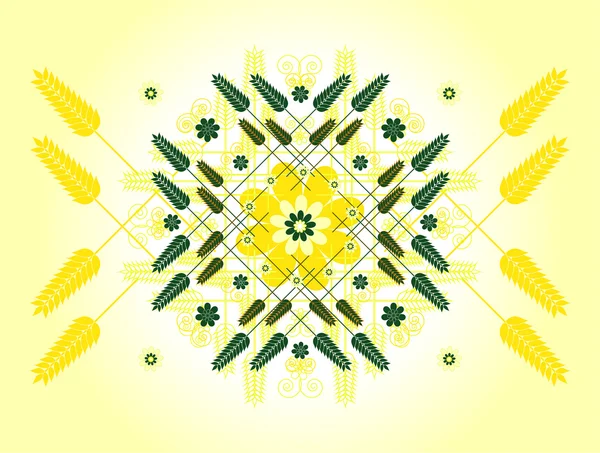 Koristeellinen koriste vehnä ja kukka — vektorikuva
