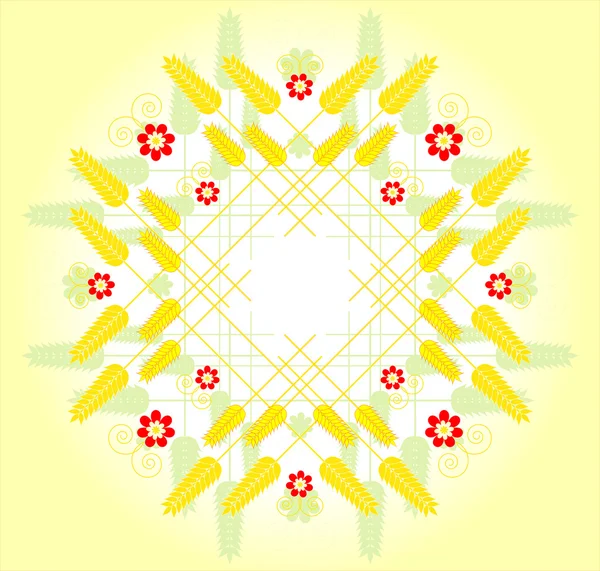 与小麦和花卉装饰框架 — 图库矢量图片