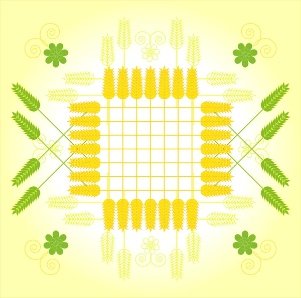 Modèle carré avec blé et fleur — Image vectorielle
