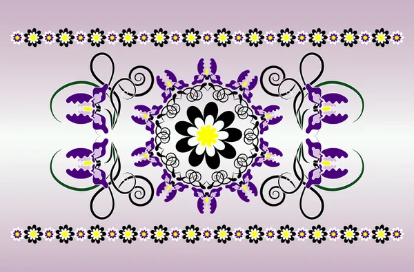 Horizontální ornament s iris — Stockový vektor
