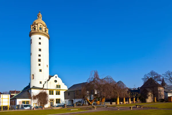 Schlossturm słynnego średniowiecznego hoechster we Frankfurcie nad Menem — Zdjęcie stockowe