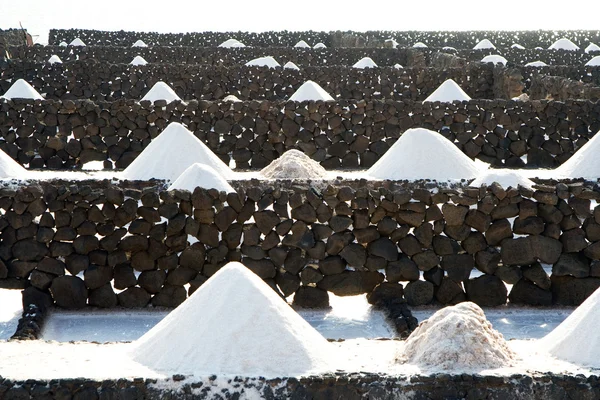 Pieux de sel dans les salines de Janubio, une ancienne production historique de sel en — Photo