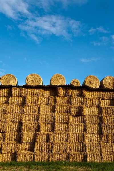 Bale of straw with blue sky — Stok Foto
