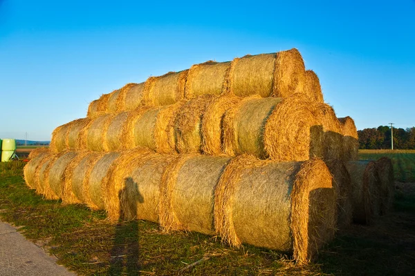 Bale of straw with blue sky — Stock Photo, Image