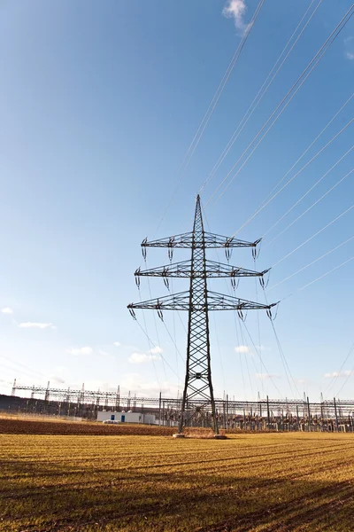 stock image Electricity tower for energy in beautiful landscape