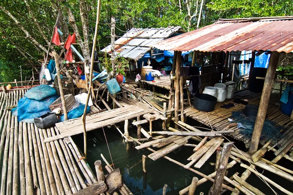 Huts at the mangrove everglades in a small fishermans village — Stock Photo, Image