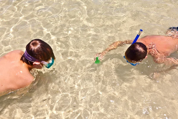 Brüder haben Spaß beim Tauchen im Ozean — Stockfoto