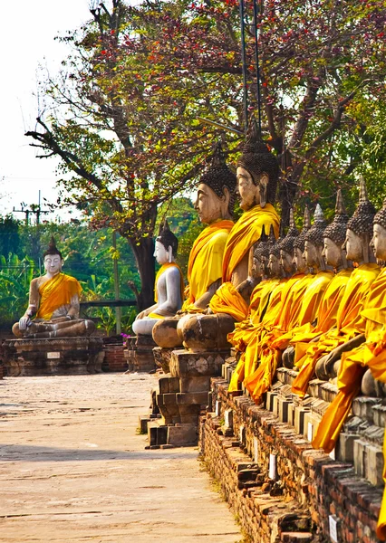 Αγάλματα του Βούδα στο ναό του wat yai chai mongkol σε ayutthay — Φωτογραφία Αρχείου