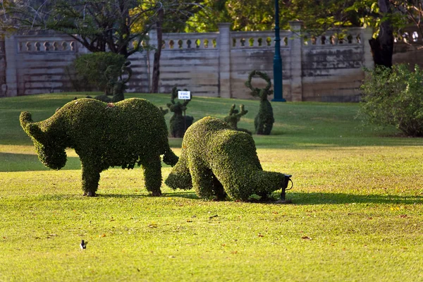 Arbustos cortados em figuras de animais no parque de Bang Pa-In Palace — Fotografia de Stock