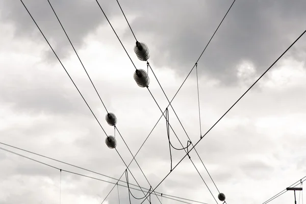 Railway wire of the high tension line — Stock Photo, Image