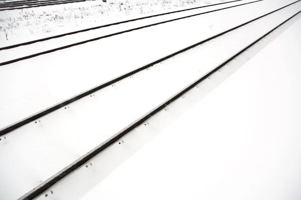 Rails in snow furry covered by snow — Stock Photo, Image