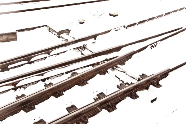 Railroad tracks in Winter with snow — Stock Photo, Image