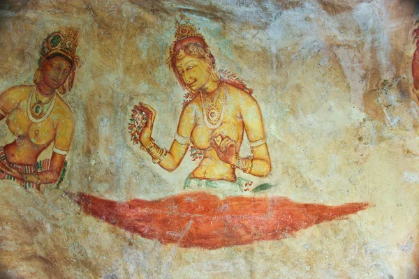 Affreschi di fama mondiale di signore in stile Sigiriya nel palazzo di Kashyapa , — Foto Stock