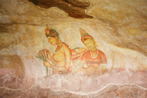World famous frescos of ladies in Sigiriya style at the palace of Kashyapa, — Stock Photo, Image