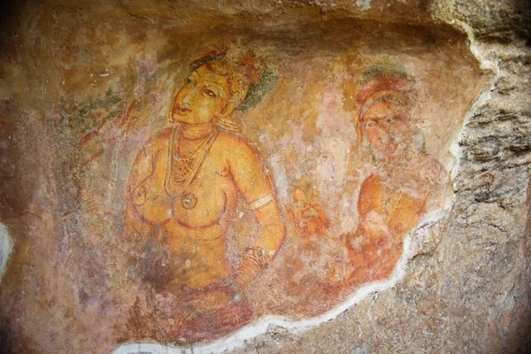 Słynne freski świata pań w stylu sigiriya w pałacu kashyapa, — Zdjęcie stockowe