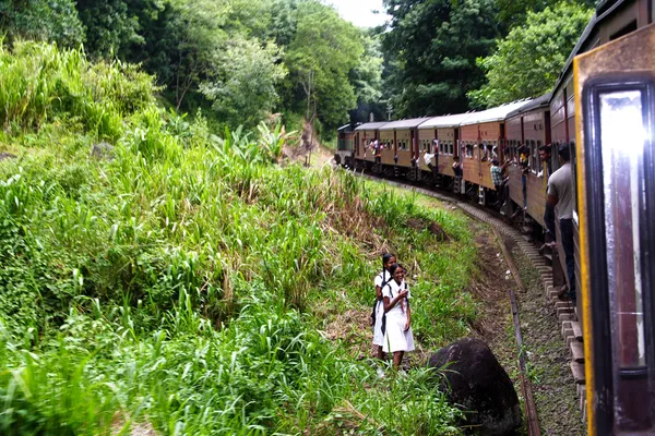 Montar en tren por la pintoresca pista de montaña de Nuwarelia a Colo — Foto de Stock
