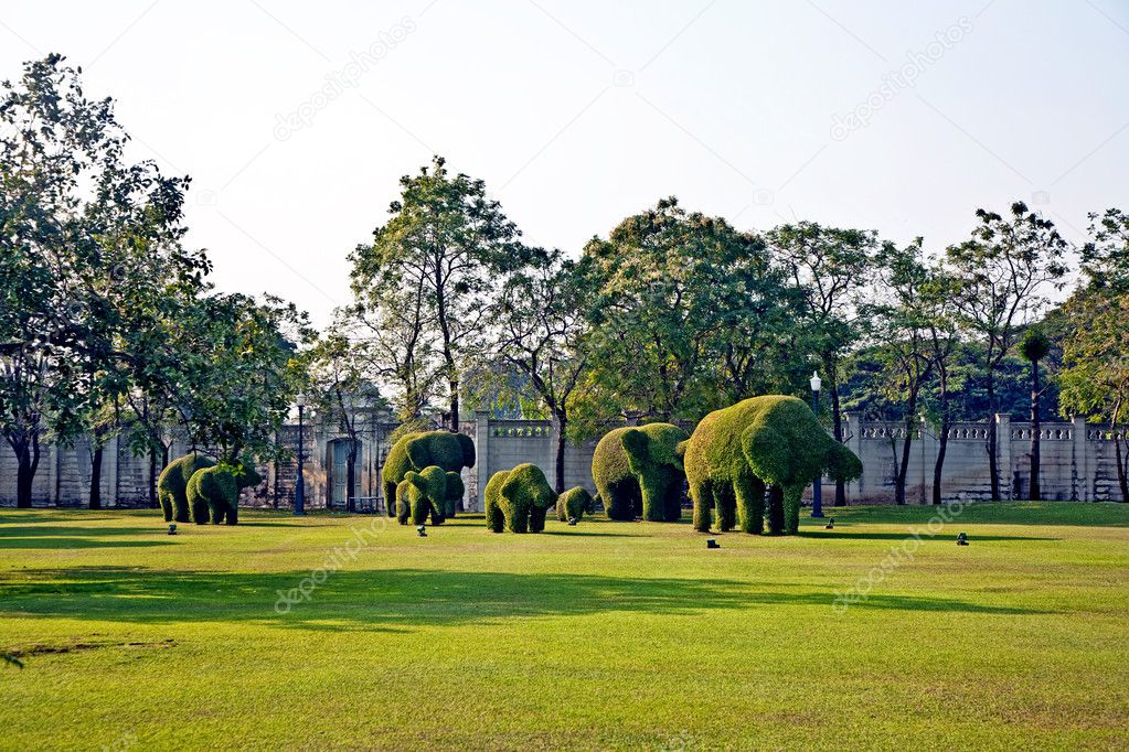 Bushes cut to animal figures in the park of Bang Pa-In