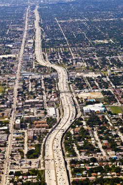 Aerial of town and beach of Miami clipart