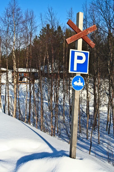Parking place for snow scooter — Stock Photo, Image