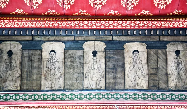 Pinturas no templo Wat Pho ensinam acupuntura e medicina de despedida — Fotografia de Stock