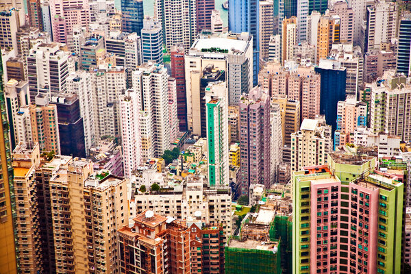 A Panoramic Skyline of Hong Kong City from the Peak