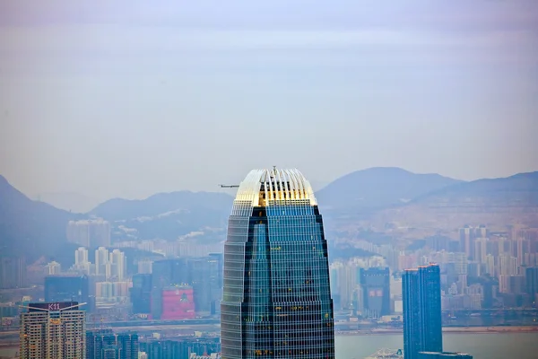 Πανοραμική στον ορίζοντα της πόλης του Χονγκ Κονγκ από την κορυφή — Φωτογραφία Αρχείου