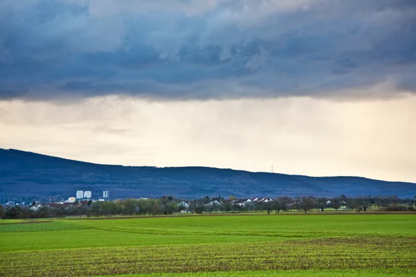 Landscape with acres,trees and dark clouds — Stock Photo, Image