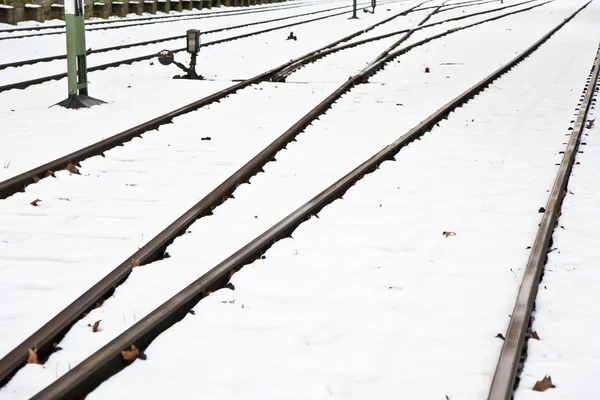 Snowbound rails in de winter — Stockfoto