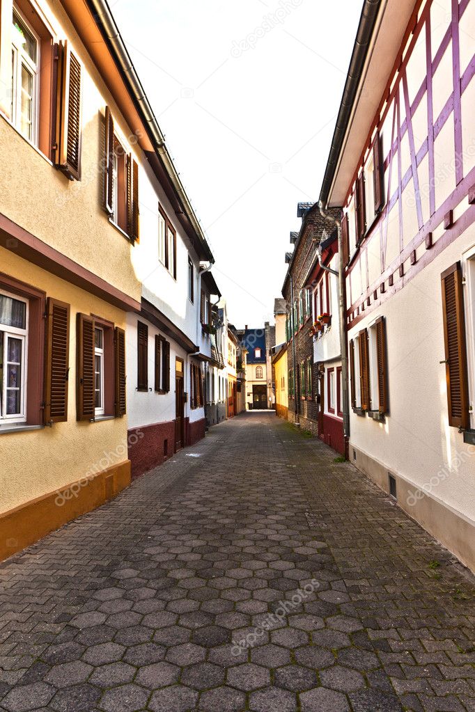 Medieval street with half-timbered houses