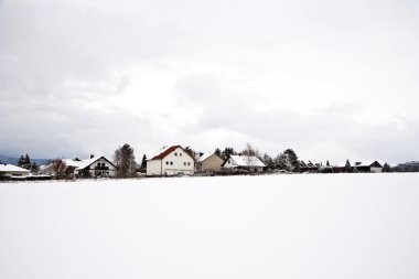 Flatland with houses and snow in winter clipart