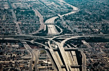 Landing at the airport with view to streets and huge crosing of clipart