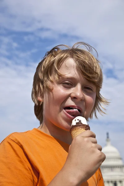 Boy enjoys ice cream Stock Photo