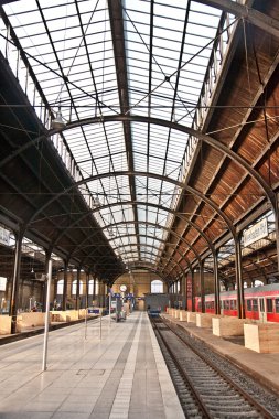 trainstation Wiesbaden'da cam çatı güzel bir harmonik desen verir.