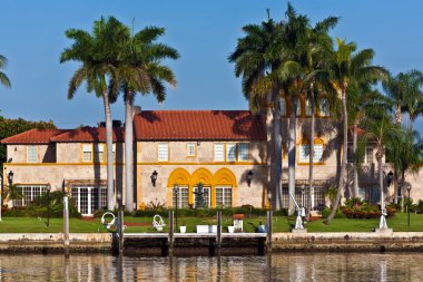 Beautiful houses downtown at the waterfront Miami clipart