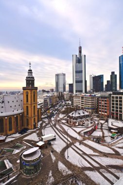 View to skyline of Frankfurt with Hauptwache and skyscraper clipart