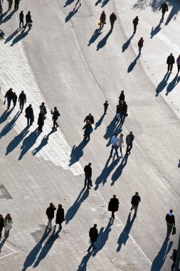 walking in a pedestrian area seen from birds view, lookin clipart