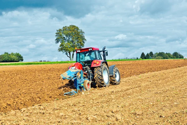 Traktor, eke, a mező — Stock Fotó