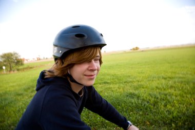 Young boy with mountain bike on tour clipart