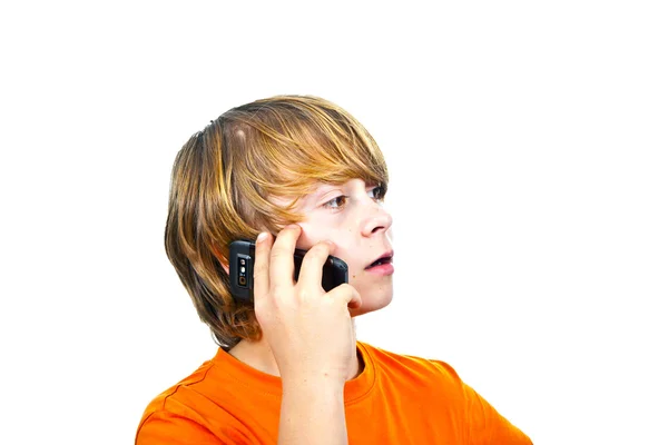 Rapaz está a usar o telemóvel — Fotografia de Stock