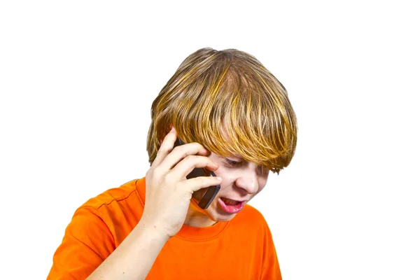 Αγόρι χρησιμοποιεί το κινητό — Φωτογραφία Αρχείου