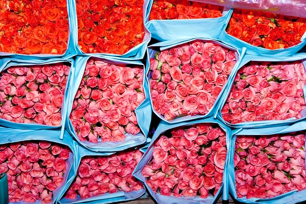 Rosas en el mercado de flores, temprano en la mañana en Bangkok —  Fotos de Stock