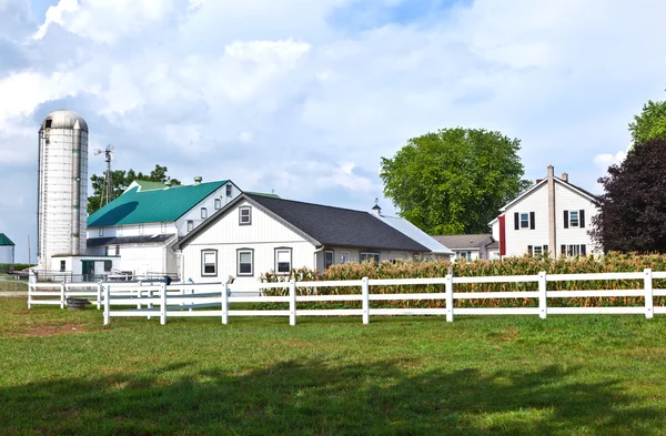 Casa de campo con campo y silo —  Fotos de Stock