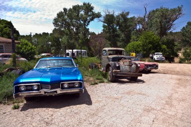 Junk yard with old beautiful oldtimers clipart