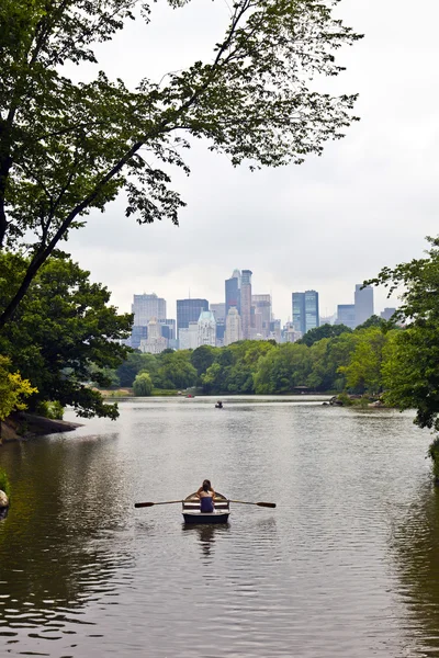 Центральный парк Нью-Йорка Манхэттен с деревьями и небоскребами — стоковое фото