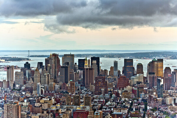 Aerial panoramic view over upper Manhattan from Empire State building top New York