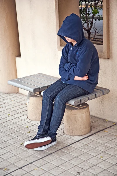 Boy is freezing in the cold ugly weather — Stock Photo, Image